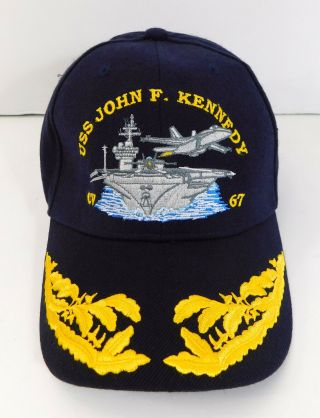 Uss John F.  Kennedy Cv - 67 Crest Official Usa Navy Hat Adjustable Blue Cap