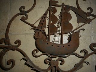 UNIQUE,  ANTIQUE WROUGHT IRON 3D NAUTICAL SHIP,  PULL CHAIN DOOR/ENTRY BELL 10