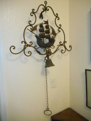 Unique,  Antique Wrought Iron 3d Nautical Ship,  Pull Chain Door/entry Bell
