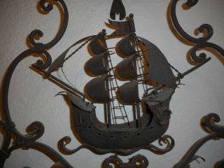 UNIQUE,  ANTIQUE WROUGHT IRON 3D NAUTICAL SHIP,  PULL CHAIN DOOR/ENTRY BELL 2