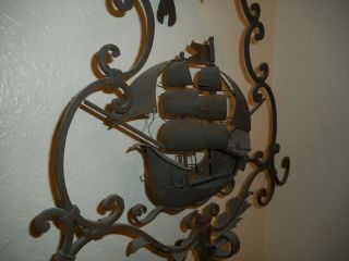 UNIQUE,  ANTIQUE WROUGHT IRON 3D NAUTICAL SHIP,  PULL CHAIN DOOR/ENTRY BELL 4