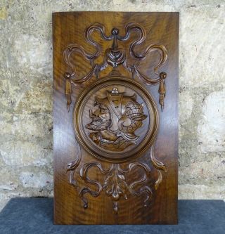 French Antique Highly Carved Architectural Panel Solid Walnut Wood - Knight