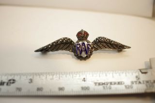WW2 Sterling Silver Wings RAF Pin Back 2” Rare World War 2