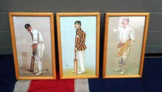Fun Antique Vintage Framed English Cricket Caricature Prints Pub Bar Decoration