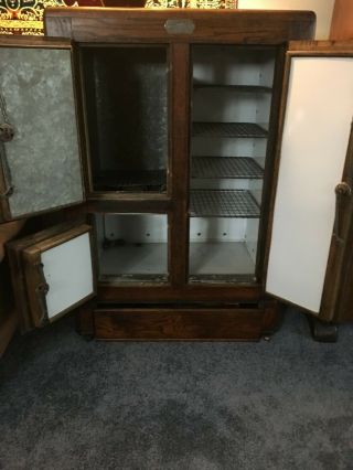 Antique Solid Wood Oak Ice Box / Refrigerator - Leonard Cleanable Model 3