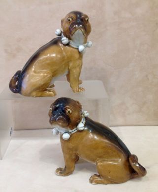 Antique Pair Male & Female Pug Dog Porcelain Figures Conta Boehme