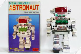 Horikawa Sh Masudaya Silver Astronaut Robot Tin Japan Vintage Space Toy