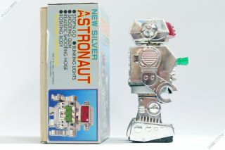 HORIKAWA SH MASUDAYA SILVER ASTRONAUT ROBOT TIN JAPAN VINTAGE SPACE TOY 2
