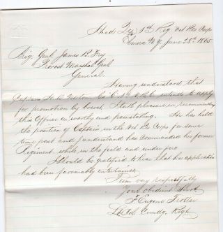 1865 Letter Of Recommendation For Capt Norton From Lt Col Trotter To Gen Fry
