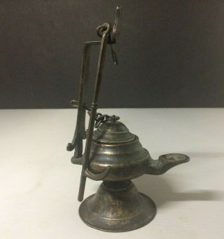 Antique Brass Whale Oil Betty Lamp,  19th Century Early Primitive Lighting Htf