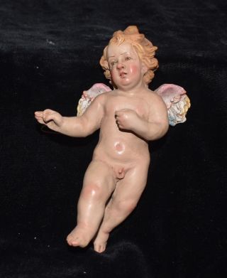 19th C Italian Neapolitan Angel Putto Cherub Creche Doll - Glass Eyes - 5 " H