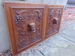 PAIR ANTIQUE FRENCH RENAISSANCE STYLE SOLID WOOD PANELS CARVED IN HIGH RELIEF 4
