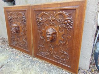 PAIR ANTIQUE FRENCH RENAISSANCE STYLE SOLID WOOD PANELS CARVED IN HIGH RELIEF 5