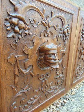 PAIR ANTIQUE FRENCH RENAISSANCE STYLE SOLID WOOD PANELS CARVED IN HIGH RELIEF 8