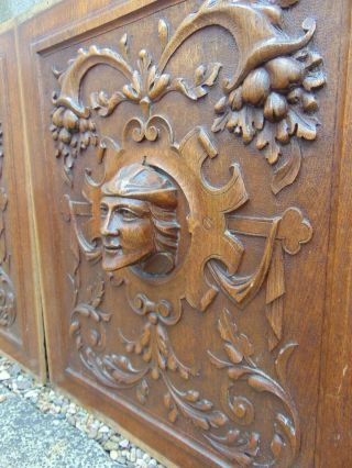 PAIR ANTIQUE FRENCH RENAISSANCE STYLE SOLID WOOD PANELS CARVED IN HIGH RELIEF 9