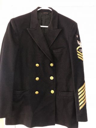 Vintage Usn Us Navy Service Dress Blue Jacket Coat Master Chief Cpo Bullion 40