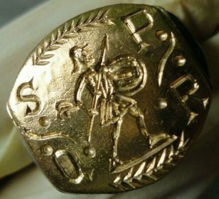 Antique Ancient Roman Gold Silver Ring Inscribed Spqr Mars Fine Unique Artifact