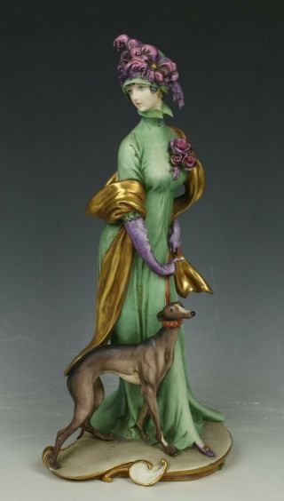 Capodimonte Giuseppe Cappe Figurine " Lady With Dog " Worldwide