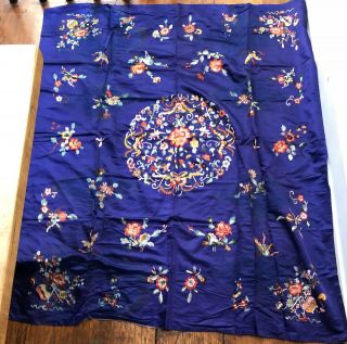 Huge Antique Chinese Silk Hand Embroidered Panel Tapestry Textile