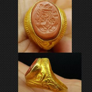 22k Karat Gold Roman King With Bird Seal Stone Old Ring 3