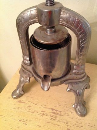 Antique French Duck (wine,  fruit) Press 1900 ' s.  Cast iron and nickel plated 2