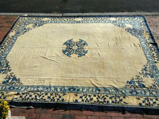 Auth: 19th C Antique Chinese Peking Rug Animated Art Deco Golden Beauty 10x13.  2