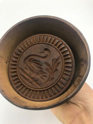 Antique Treenware Vintage Lg Wood Butter Mold Swan Pattern Pennsylvania Walnut