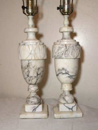 vintage carved white solid alabaster marble brass electric table lamps 2