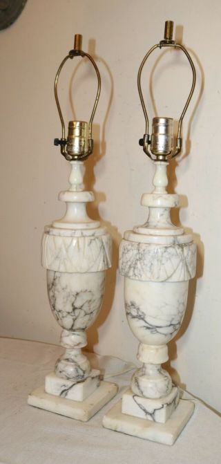 vintage carved white solid alabaster marble brass electric table lamps 3