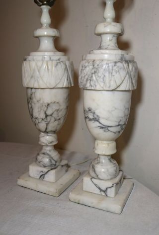 vintage carved white solid alabaster marble brass electric table lamps 4