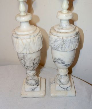 vintage carved white solid alabaster marble brass electric table lamps 6