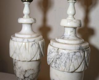 vintage carved white solid alabaster marble brass electric table lamps 8