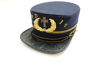 CIVIL WAR CAP KEPI WITH OD 17 CROSS ON FRONT 17TH CORPS ORDANCE ? BY R H MORGAN 3