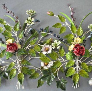 Awesome Pr Vintage Italian Tole Flower Wall Hanging Roses Lilies Of The Valley,