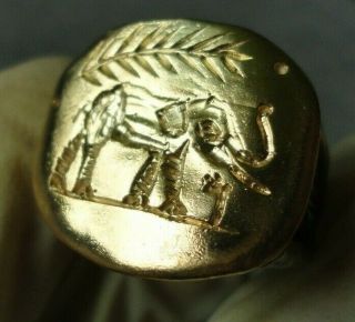 Antique Ancient Roman Gold Silver Ring Inscribed Elephant Fine Unique Artifact