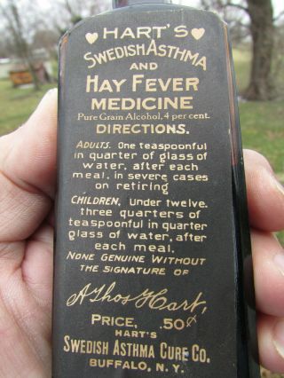 Embossed HART ' S Swedish ASTHMA Hay FEVER Cure w/Both LABELS - EXAMPLE 9