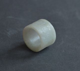 Antique Chinese Carved White Jade Archer Ring 19th Century Qing Dynasty