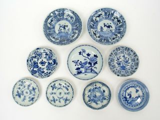 9 CHINESE BLUE & WHITE EXPORT PORCELAIN SAUCERS 18 - 19th century KANGXI QIANLONG 2