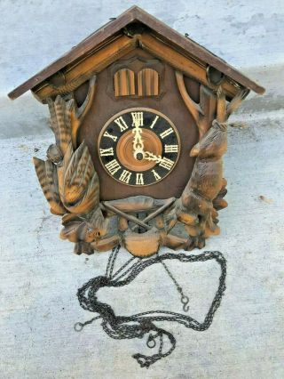 Antique Vtg Dam Wiedel Black Forest Rabbit & Quail Cuckoo Clock From Germany