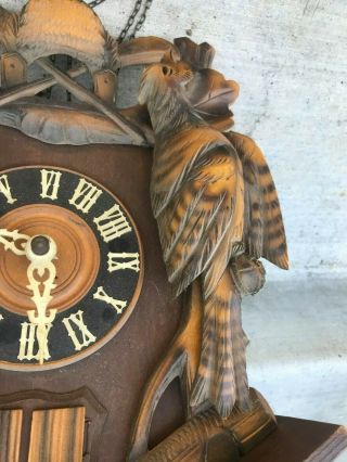 antique vtg dam wiedel black forest rabbit & Quail Cuckoo clock from Germany 3
