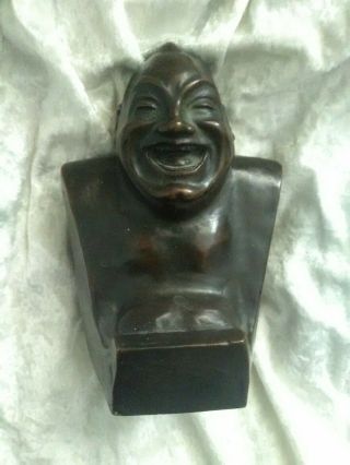 Antique 1909 " Laughing Buddha " Enrico Caruso Bust Roman Bronze