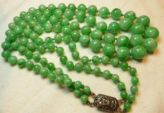 Antique Chinese Undyed Apple Jade Jadeite Beads Necklace 2 Row Good Colour