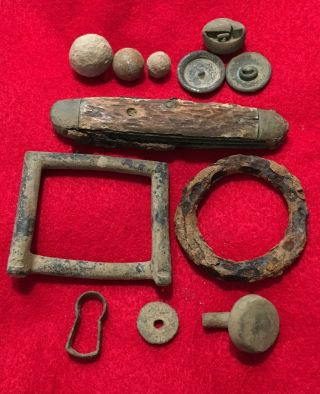 Dug Civil War Relic Group Confederate Hospital Site Bullets Buttons Knife Buckle