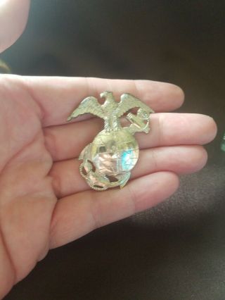 Vintage 1 3/4 In Us Marine Corps Sterling Silver Eagle,  Globe,  Anchor Marked Pin