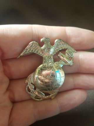 Vintage 1 3/4 In US Marine Corps Sterling Silver Eagle,  Globe,  Anchor Marked Pin 2
