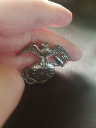 Vintage 1 3/4 In US Marine Corps Sterling Silver Eagle,  Globe,  Anchor Marked Pin 9