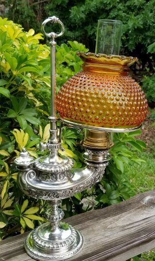 Antique Tiffany & Co Silverplate Harvard Student Oil Lamp w/ Globe SCARCE 12