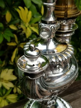 Antique Tiffany & Co Silverplate Harvard Student Oil Lamp w/ Globe SCARCE 7