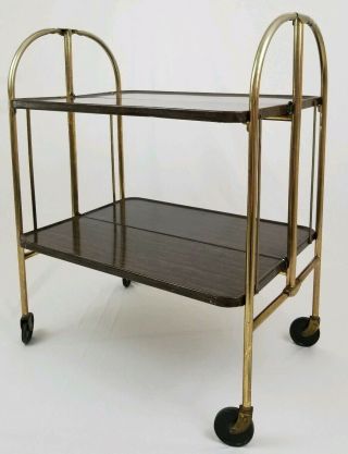 Mid - Century Modern Bar Drink Tea Cart Folding Metal Casters Relyon Vintage