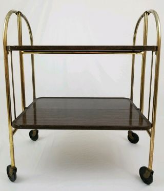 Mid - Century Modern bar drink tea cart folding metal casters Relyon vintage 4